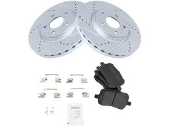 TRQ - Front Semi Metallic Brake Pads And Cross Drilled And Slotted Rotor Kit - 5 Lug - Vented Rotors - Premium G Coated - 2004 - 2006, 2008 - 2012 Chevrolet Malibu - BKA12207