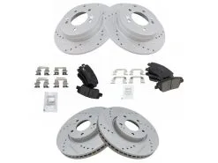 TRQ - Front And Rear Ceramic Brake Pad And Cross Drilled And Slotted Rotor Kit - 5 Lug - 2011 - 2015 Kia Optima 2.4L 4-Cylinder - BKA12599