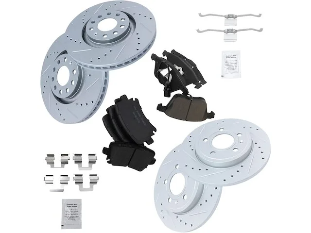 TRQ - Front And Rear Ceramic Brake Pad And Cross Drilled And Slotted Rotor Kit - 2006 - 2009 Audi A4 Quattro - BKA12483 3 TRQ - Front And Rear Ceramic Brake Pad And Cross Drilled And Slotted Rotor Kit - 2006 - 2009 Audi A4 Quattro - BKA12483