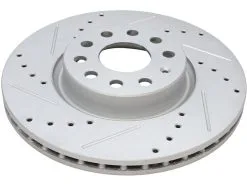 TRQ - Front Cross Drilled And Slotted Brake Rotor - Set Of 2 - Performance Type - Vented Rotors - Premium G-Coated - 2006 - 2010, 2012 - 2018 Volkswagen Passat Turbocharged - BRA74749