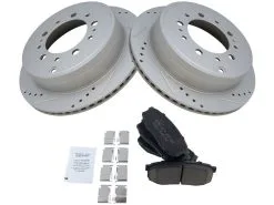 TRQ - Rear Ceramic Brake Pad And Cross Drilled And Slotted Rotor Kit - 5 Lug - Performance Type - 2007 - 2016 Toyota Tundra - BKA12592