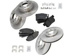 TRQ - Front And Rear Semi Metallic Brake Pads And Rotor Kit - 5 Lug - Vented Front Rotors - Solid Rear Rotors - 2004 - 2008 Acura TL Base - BKA11750