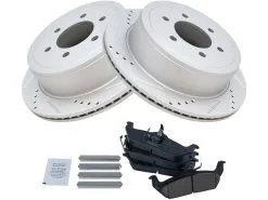 TRQ - Rear Ceramic Brake Pads And Cross Drilled And Slotted Rotor Kit - 2004 - 2011 Ford F-150 (with 6 Lug Wheels And New Body Style) - BKA12114