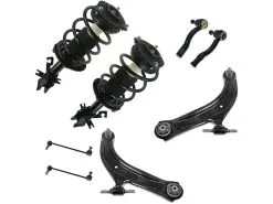 TRQ - Front Strut Coil Spring Control Arm Tie Rod Kit 8 Piece Set - 2007 - 2012 Nissan Sentra - PSA59785